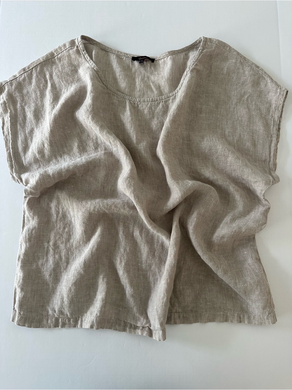 Quince Women’s 100% Linen Short Sleeve Top Pajama Top Size Large Casual Flax Tan